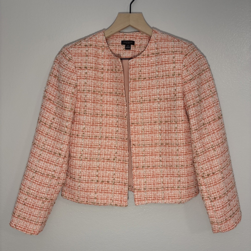Women's Ann Taylor Orange Tweed Cropped Blazer Jacket, Size 00